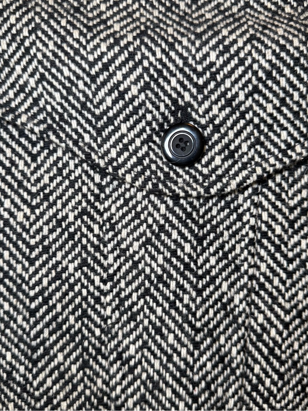 Jones NY Tweed Peacoat 14 Black White Herringbone Belted WoolBlend Coat Academia - Picture 9 of 16